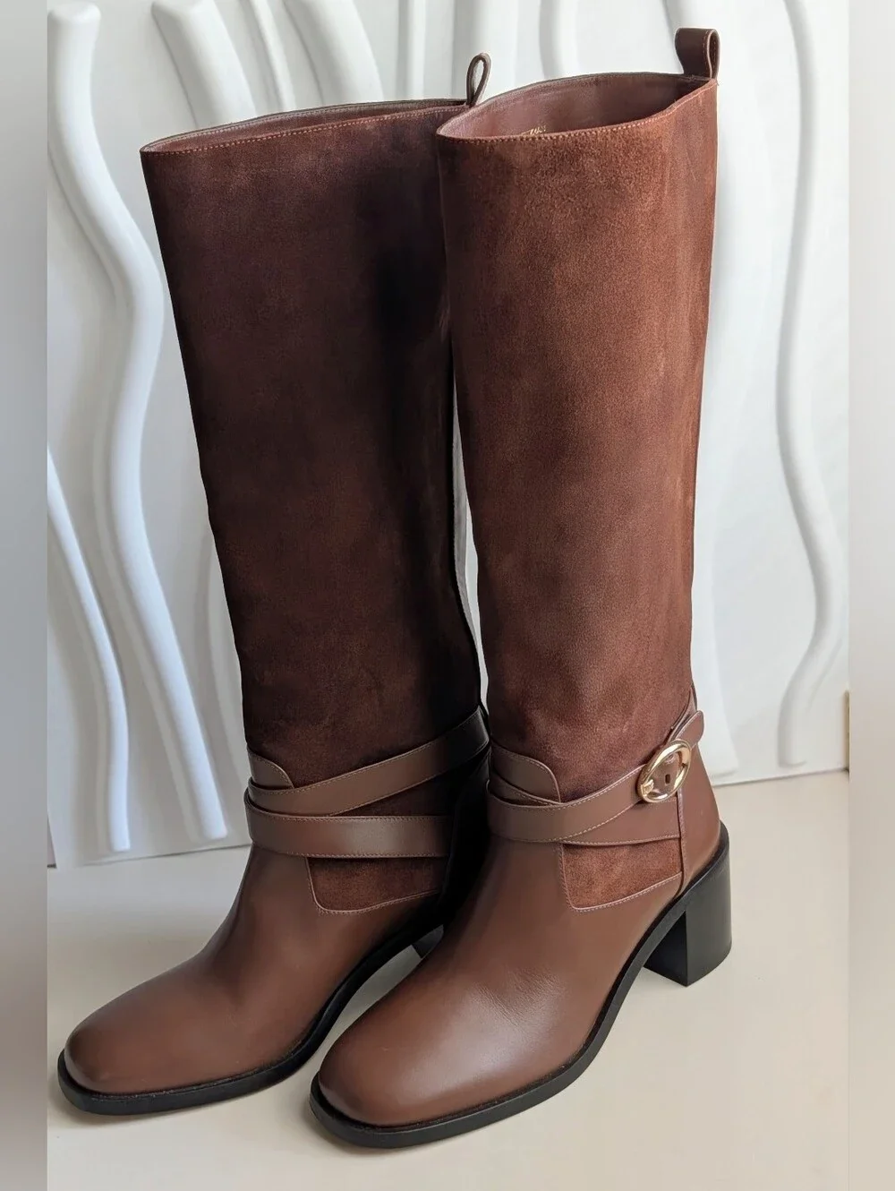 Stuart Weitzman Benni Riding Boot 55 Deep Coffee Suede Leather NWT 8
